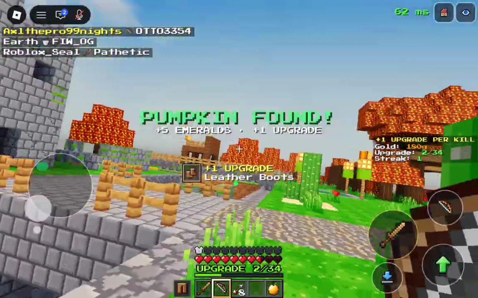 Pumpkin found plus one upgrade and five emeralds Halloween event Roblox