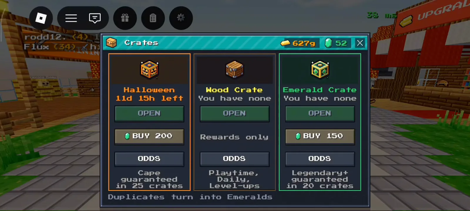 Crates window Halloween Wood Emerald columns ODDS buttons Roblox