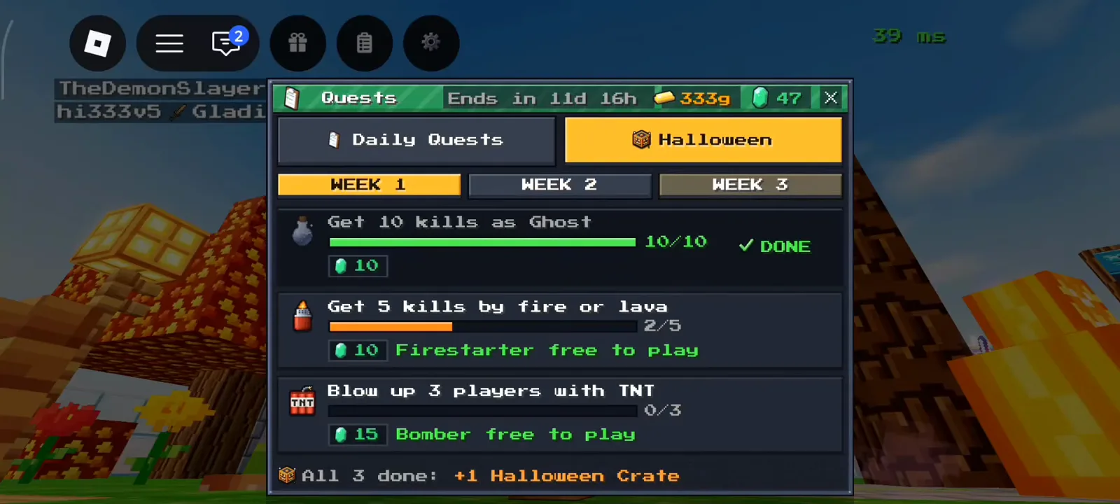 Halloween Quests WEEK 1 tasks with +1 Halloween Crate bonus line